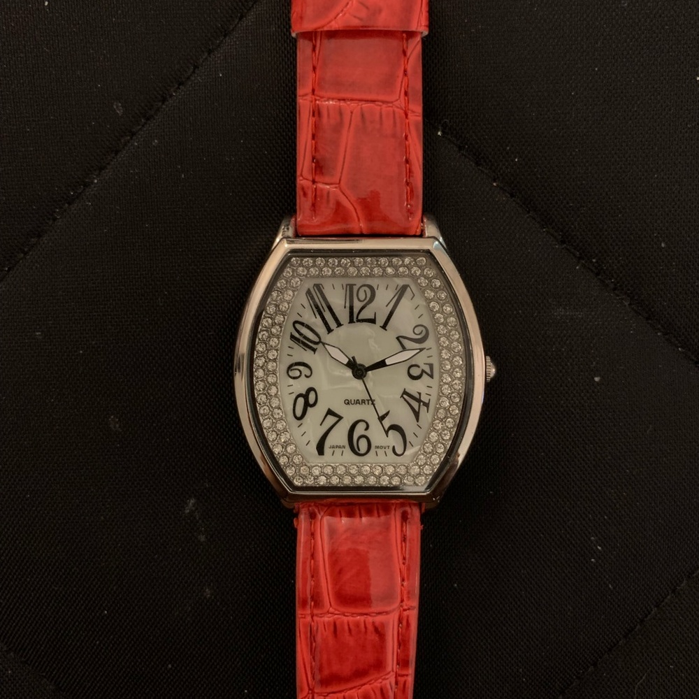 AVON Watch Faux Croc Strap with Rhinestones New Battery 2014 SCARLET